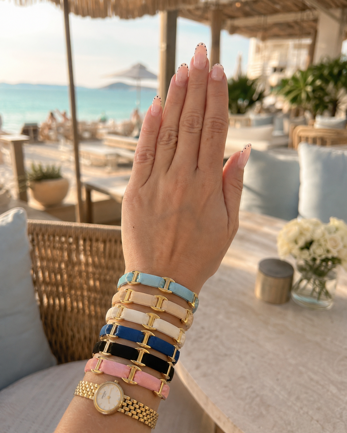 Bracelet manchette en acier inoxydable et tissu