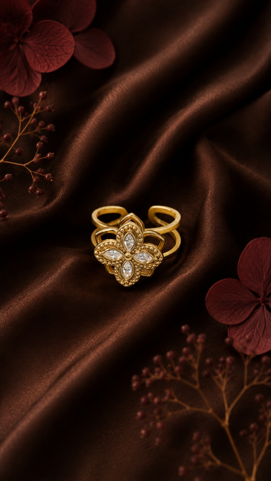 Bague anti-stress florale en acier inoxydable