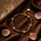 Bracelet strass fleurs et feuilles – Éclat floral